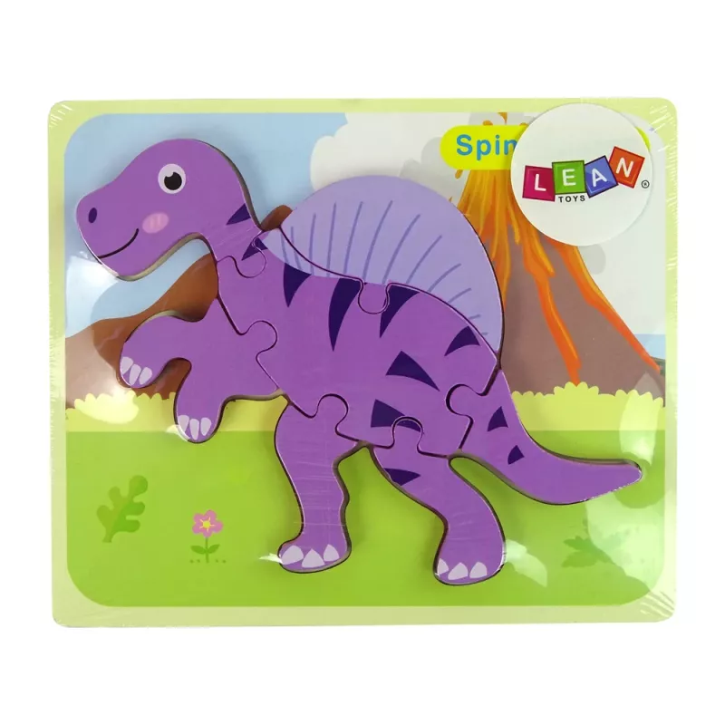 LEAN TOYS Puzzle de madeira dinossauro coritossauro rosa espinossauro roxo