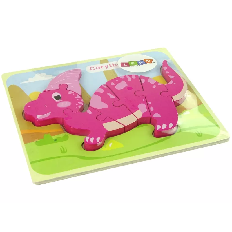 LEAN TOYS Puzzle de madeira dinossauro coritossauro rosa espinossauro roxo