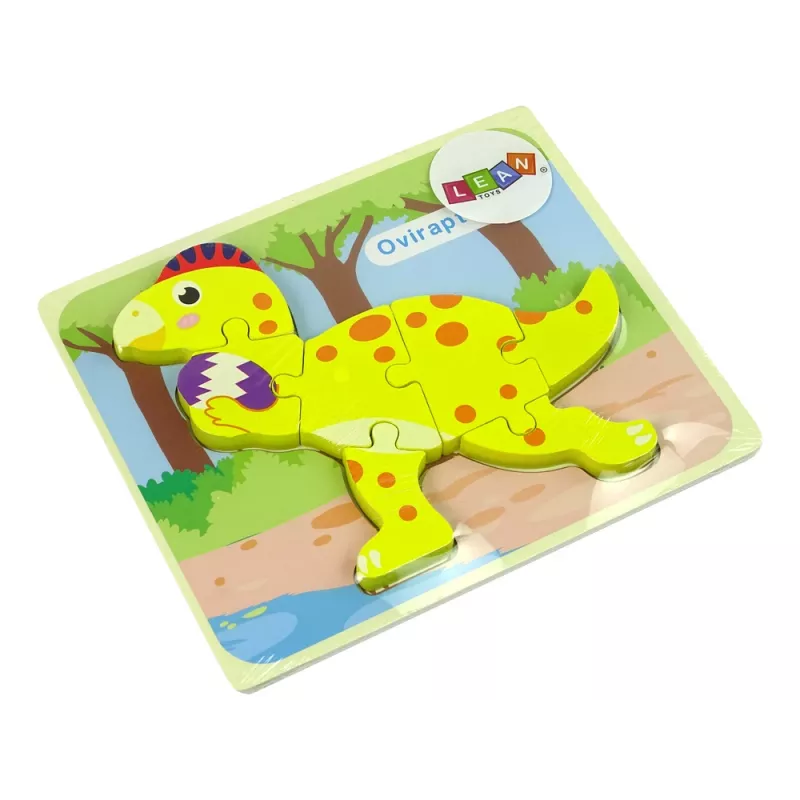 LEAN TOYS Puzzle de madeira dinossauro estegossauro amarelo