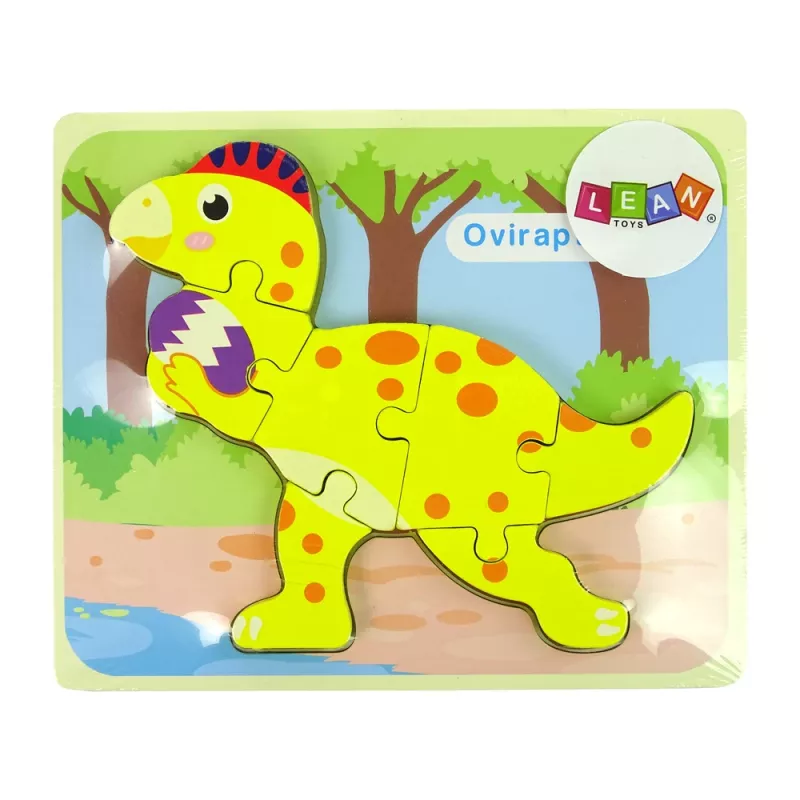 LEAN TOYS Puzzle de madeira dinossauro estegossauro amarelo