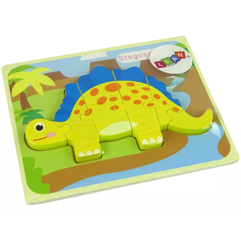 LEAN TOYS Puzzle de madeira dinossauro estegossauro amarelo