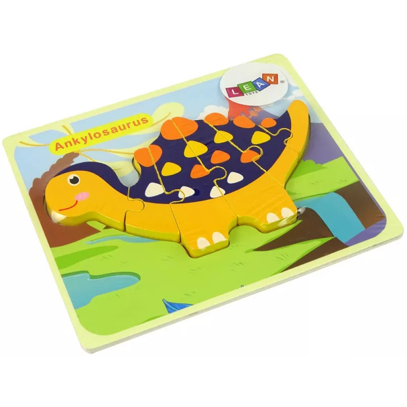 LEAN TOYS Puzzle de madeira dinossauro triceratops anquilossauro laranja