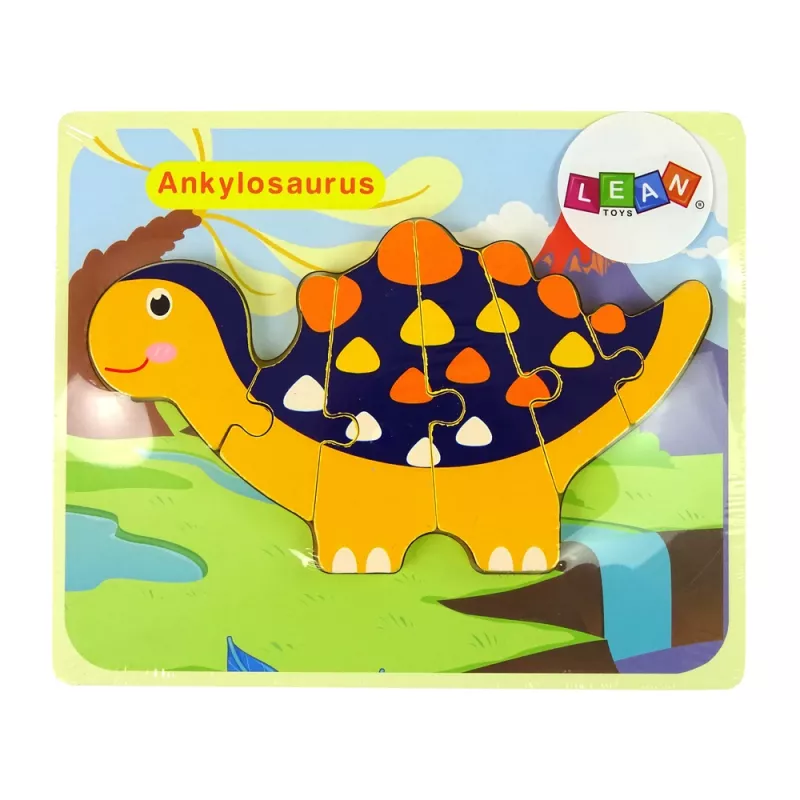 LEAN TOYS Puzzle de madeira dinossauro triceratops anquilossauro laranja