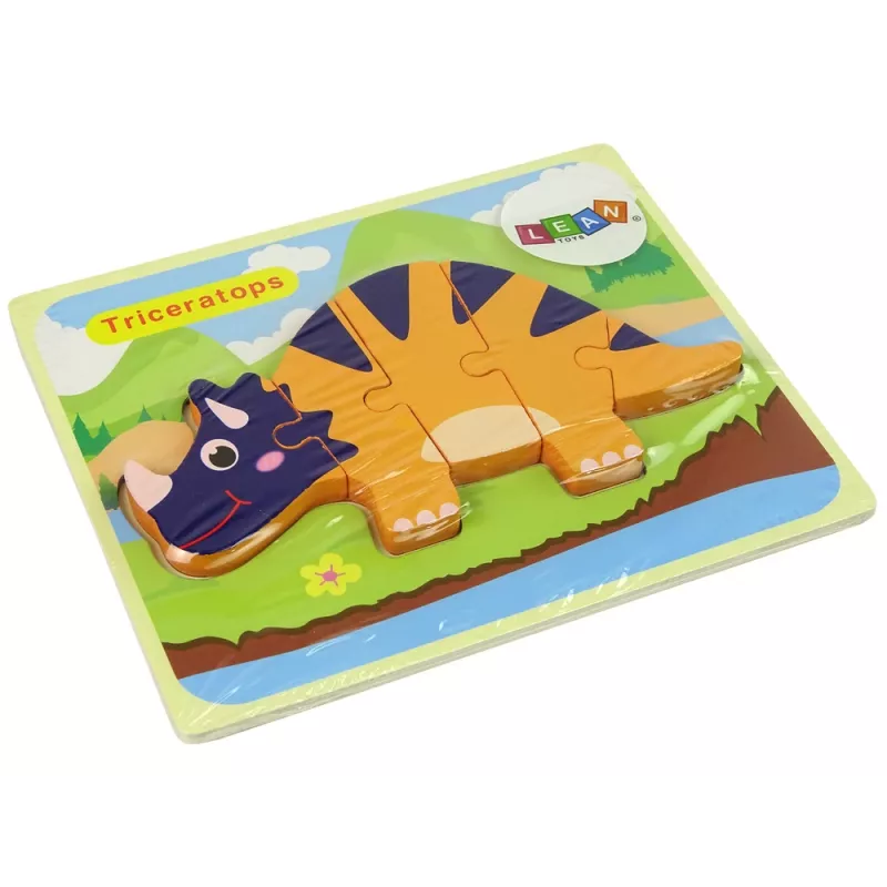 LEAN TOYS Puzzle de madeira dinossauro triceratops anquilossauro laranja