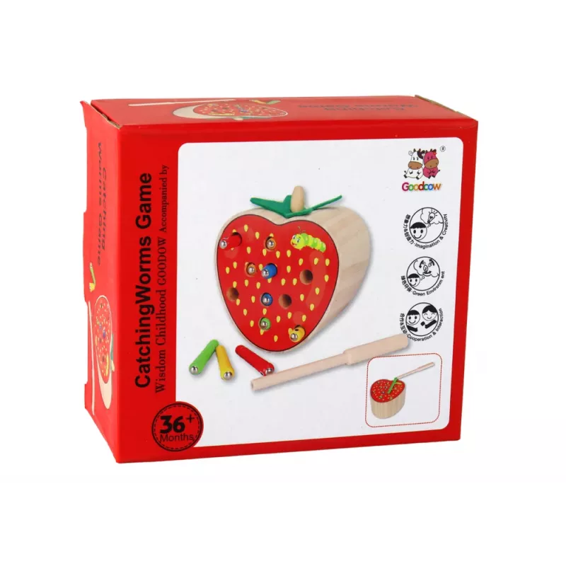 LEAN TOYS Jogo Magnético de Madeira Morango Apanha o Verme