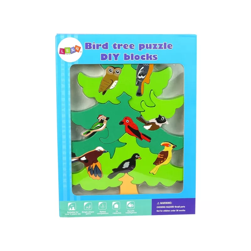 LEAN TOYS Puzzle de madeira DIY pássaros em árvore