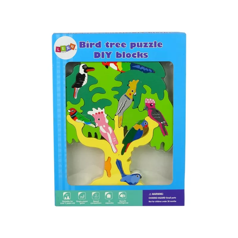 LEAN TOYS Puzzle de madeira DIY pássaros e papagaios em árvore