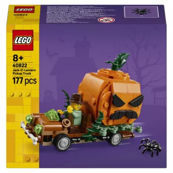 Conjunto de construção LEGO 40822 Jack-O'-Lantern Pickup Truck – 200 peças, minifigura de espantalho, modelo de decoração de Halloween