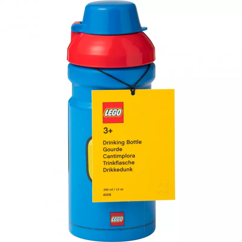 LEGO Iconic Garrafa de água 390 ml Azul com bico de silicone e tampa semitransparente