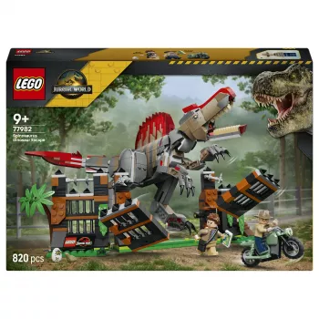 LEGO Jurassic World 77982 Fuga do Dinossauro Spinosaurus conjunto de construção com minifiguras Owen Grady e Claire Dearing (248 peças)