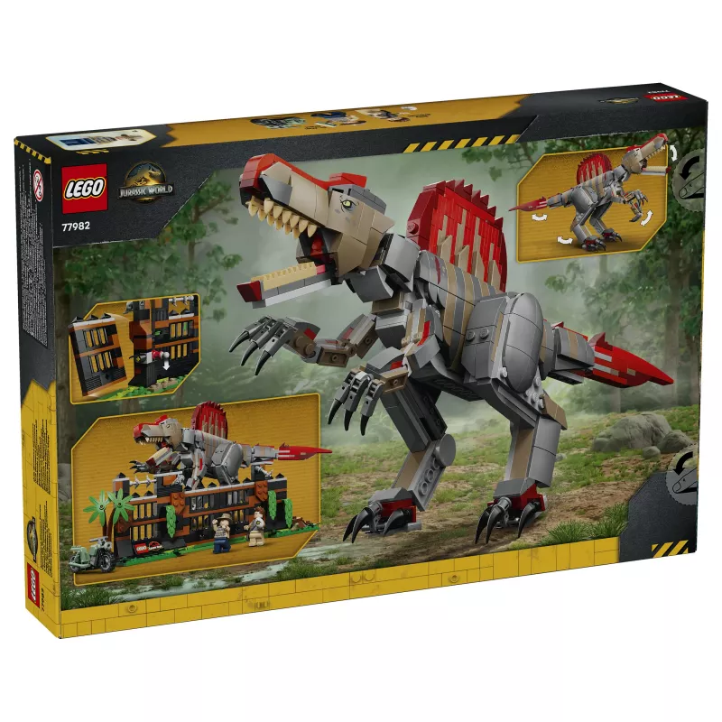 LEGO Jurassic World 77982 Fuga do Spinosaurus, conjunto de construção com mota e 2 minifiguras (820 peças, 9+ anos)
