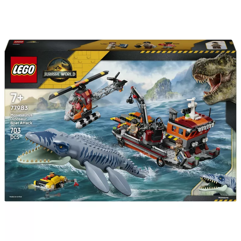 LEGO Jurassic World 77983 Mosasaurus ataque ao barco dinossauro (280 peças, 3 minifiguras, a partir dos 7 anos)