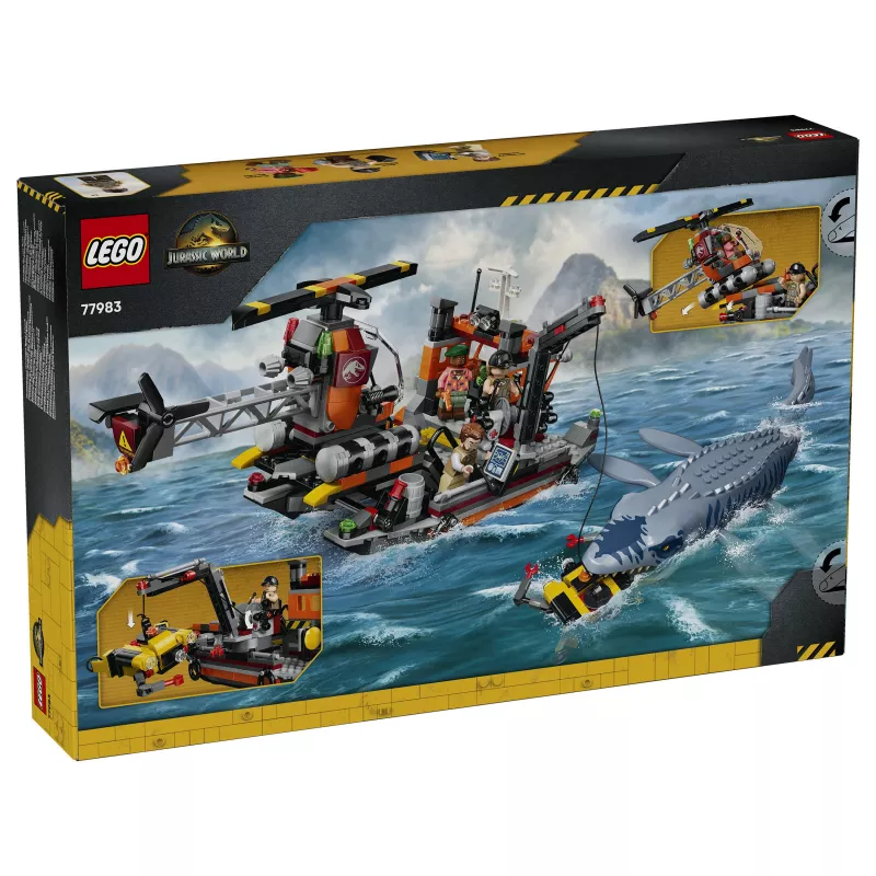 LEGO Jurassic World 77983 Mosasaurus ataque ao barco dinossauro (280 peças, 3 minifiguras, a partir dos 7 anos)