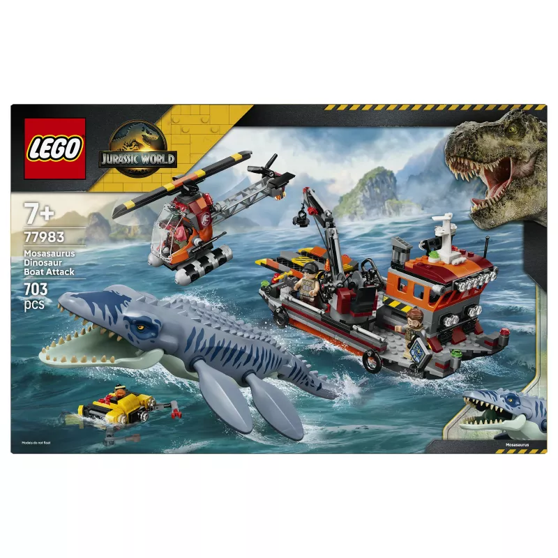 LEGO Jurassic World 77983 Mosasaurus ataque ao barco dinossauro (280 peças, 3 minifiguras, a partir dos 7 anos)