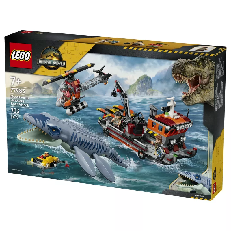 LEGO Jurassic World 77983 Mosasaurus ataque ao barco dinossauro (280 peças, 3 minifiguras, a partir dos 7 anos)