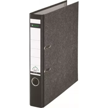 Dossiê de arquivo Leitz 1050 Standard A4 52 mm preto cartão reciclado com fendas, furo para dedo, cantos metálicos 1050-50-95