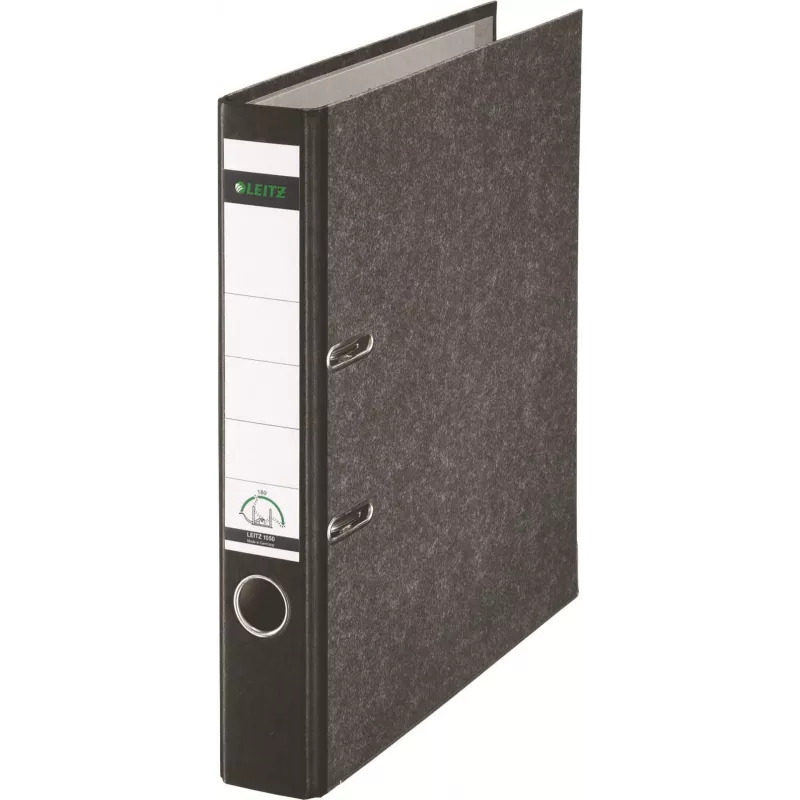 Dossiê de arquivo Leitz 1050 Standard A4 52 mm preto cartão reciclado com fendas, furo para dedo, cantos metálicos 1050-50-95