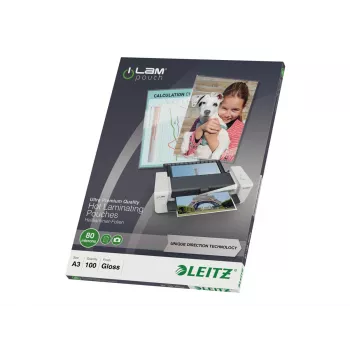 Leitz 7485-00-00 A3 Películas de plastificação, brilhante cristalino, 125 mícron, pack de 100