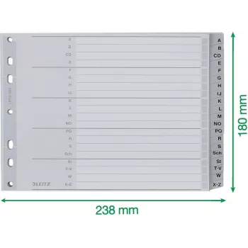 Leitz separador alfabético A-Z, A4, separadores em plástico cinzento sobre cartão 250 g/m², 20 partes, perfuração universal de 11 furos 1262-01-00