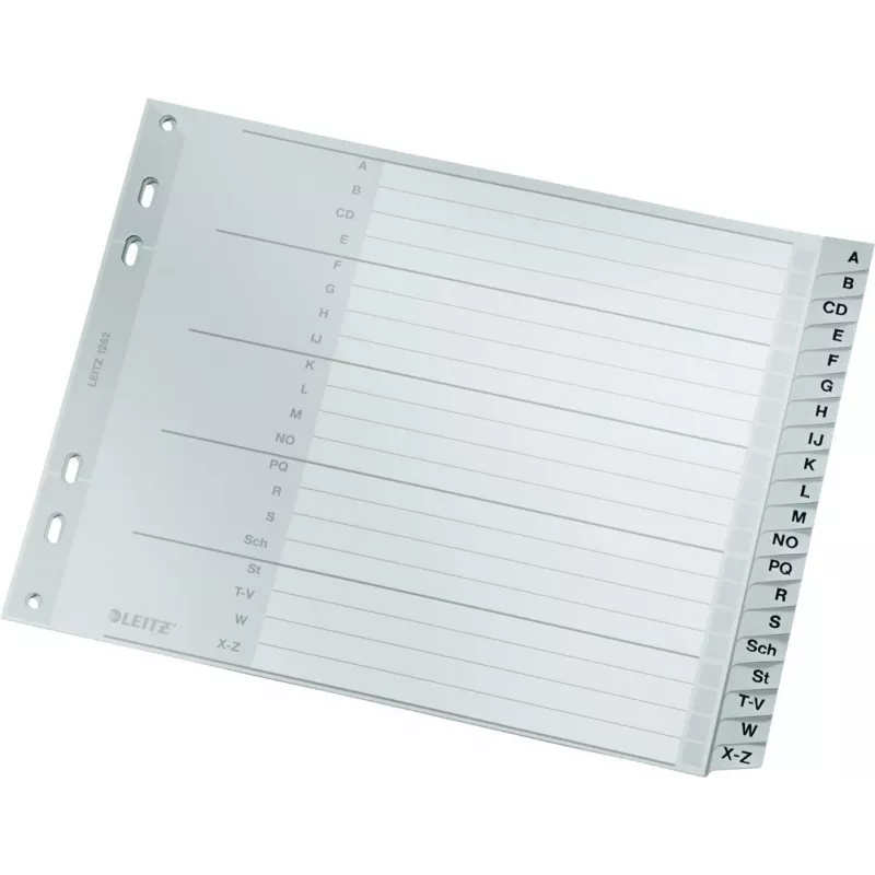 Leitz separador alfabético A-Z, A4, separadores em plástico cinzento sobre cartão 250 g/m², 20 partes, perfuração universal de 11 furos 1262-01-00