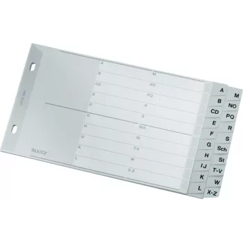 Separador A-Z LEITZ, A5 horizontal, polipropileno, cinzento, 20 divisórias, com capa de cartão para etiquetar 1267-00-00