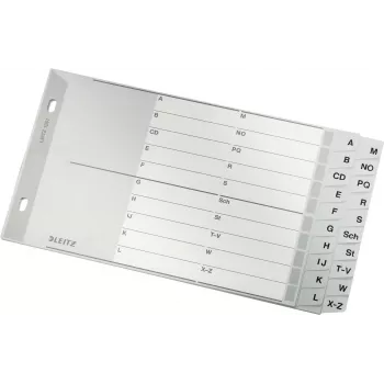 Separador A-Z LEITZ, A5 horizontal, polipropileno, cinzento, 20 divisórias, com capa de cartão para etiquetar 1267-00-00