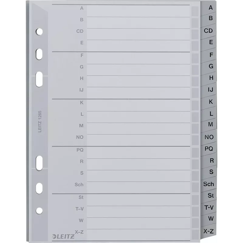 LEITZ A-Z Separador A5 polipropileno 20 divisórias cinzento com capa de cartão para etiquetar 1265-00-00