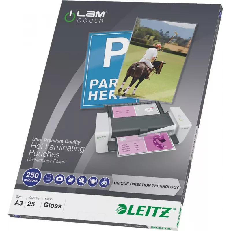 Películas de plastificação LEITZ A3 brilhantes 250 mícron cristalino, pack de 25 (7491-00-00)