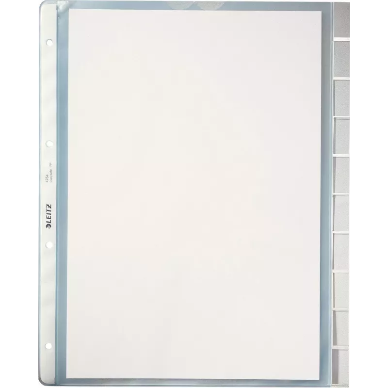 LEITZ A4 10 pastas de arquivo com separadores, polipropileno transparente, abertas em cima, com abas para etiquetas 4754-00-03