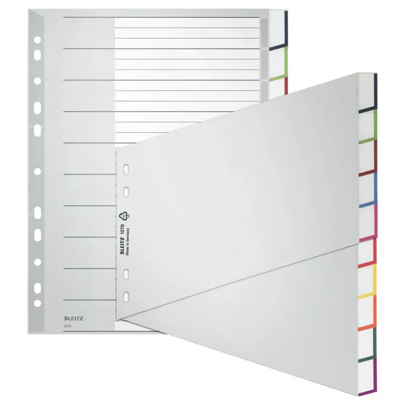 Separadores Leitz A4 em branco, polipropileno, cinzento, 10 peças, furação universal 1270