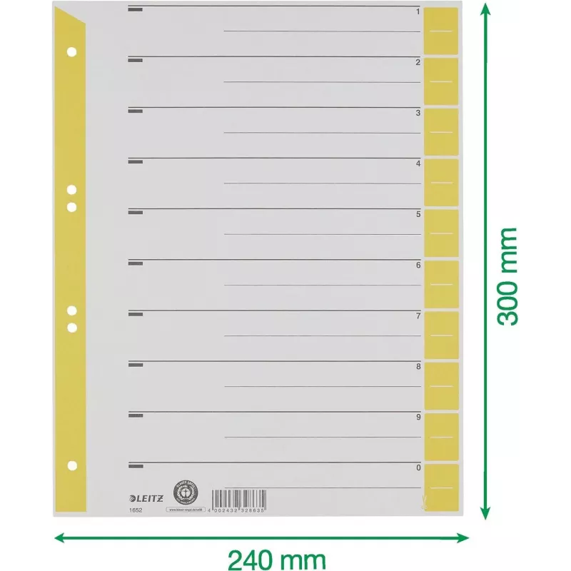 LEITZ separadores A4 amarelo 160 g/m² pack de 25 16523015