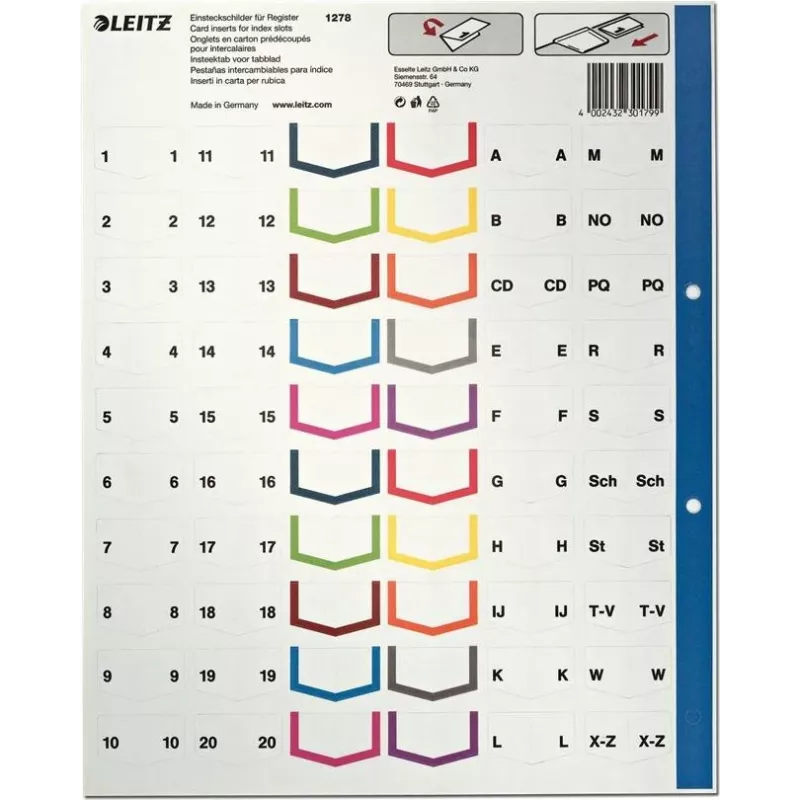 LEITZ A4 Separadores de plástico em branco extra largos, 20 partes, furação universal, branco translúcido 1278-00-00