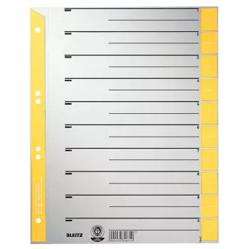 Separadores LEITZ A4 de largura extra em cartão kraft, 230 g/m², cinzento com separadores amarelos em branco, conjunto de 10 peças 1652-00-15