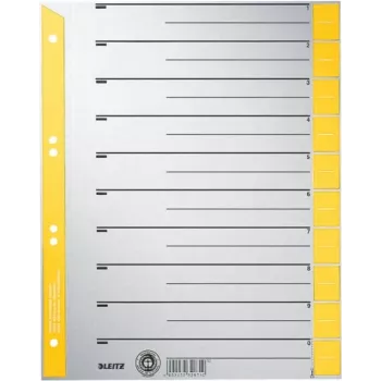 Separadores LEITZ A4 de largura extra em cartão kraft, 230 g/m², cinzento com separadores amarelos em branco, conjunto de 10 peças 1652-00-15