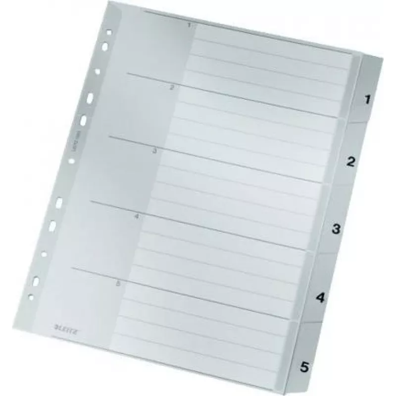 Separadores de índice A4 Extra Wide PP LEITZ 1-5, cinzento com capa escrevível 1283-00-85