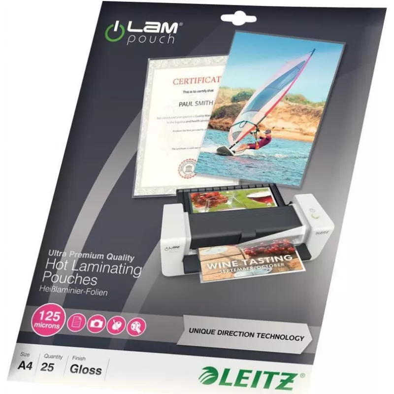 Leitz A4 Películas de Plastificação Brilhantes Cristalinas 125 micron, 25 Unid. 7482-00-00