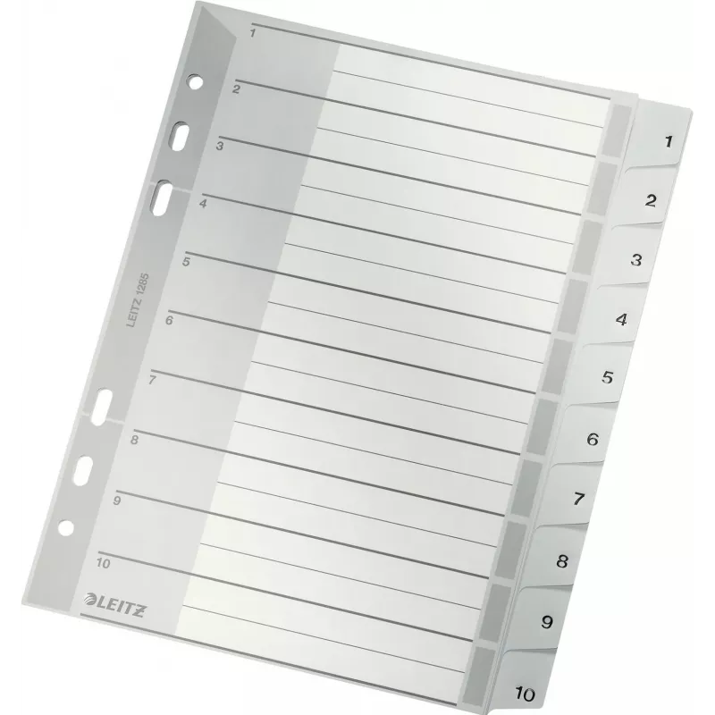 LEITZ Separador de plástico A5, numerado 1-10, cinzento, 10 partes, polipropileno, 0,12 mm, com capa para etiquetar 1285-00-00