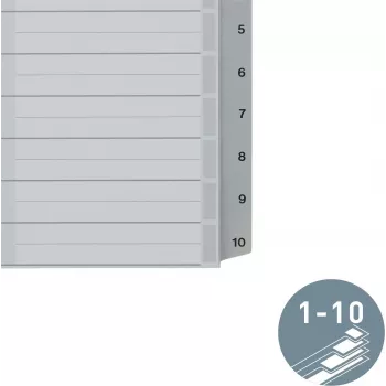 LEITZ Separador de plástico A5, numerado 1-10, cinzento, 10 partes, polipropileno, 0,12 mm, com capa para etiquetar 1285-00-00