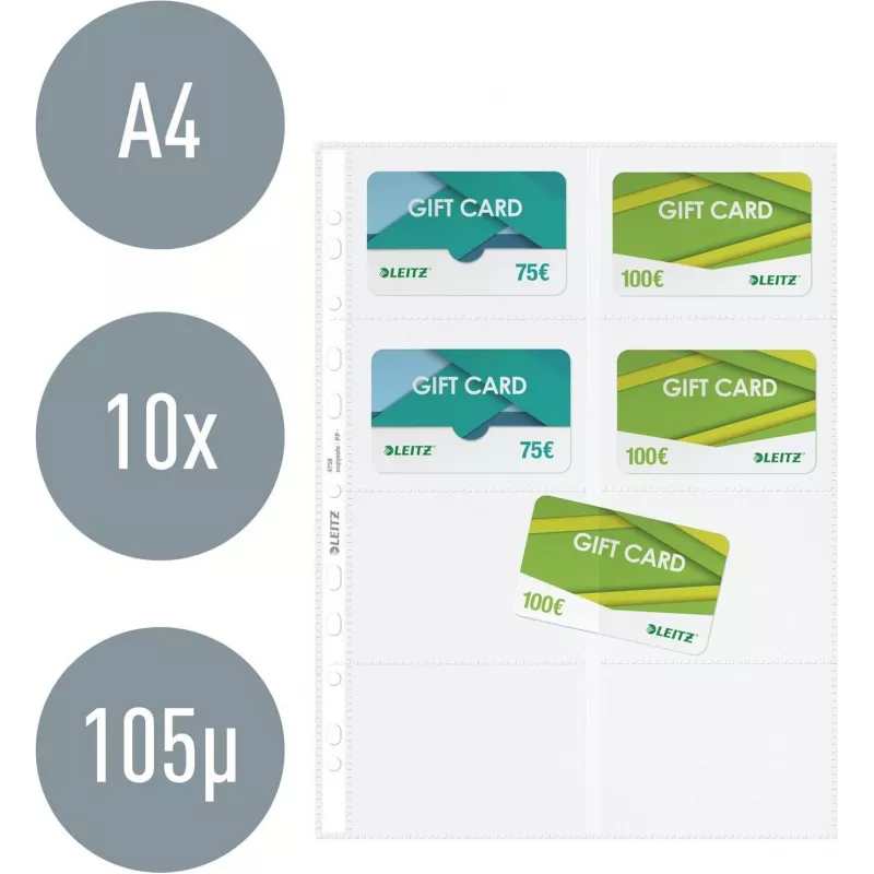 LEITZ Capa de apresentação para cartões de visita para 16 cartões, A4, PP transparente, 0,11 mm, abertura lateral, arquivamento seguro (4758-30-03)