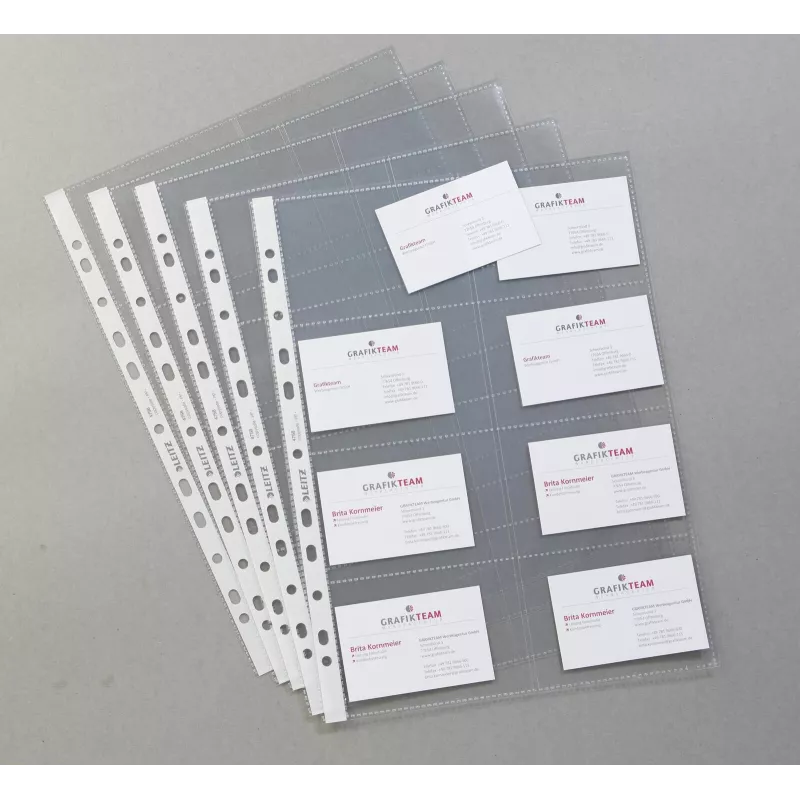 LEITZ Capa de apresentação para cartões de visita para 16 cartões, A4, PP transparente, 0,11 mm, abertura lateral, arquivamento seguro (4758-30-03)