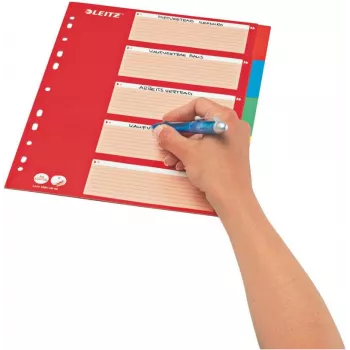 LEITZ Separador de Cartão, Abas Lisas, A4, 5 partes, Multicolor, 160 g/m², com Capa Rotulável Vermelha 250 g/m² (4386-60-00)