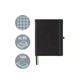 LEITZ Complete Caderno, formato iPad, quadriculado, 80 folhas papel marfim 96 g/m², aspeto de couro, preto 4473-00-95