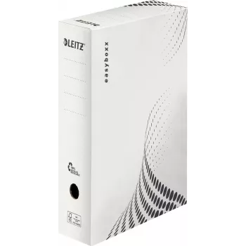 LEITZ easyboxx caixa de arquivo branca 100 mm de lombada, 100% cartão canelado reciclado, abas de fecho duplas, pack de 25 (6132-00-00)