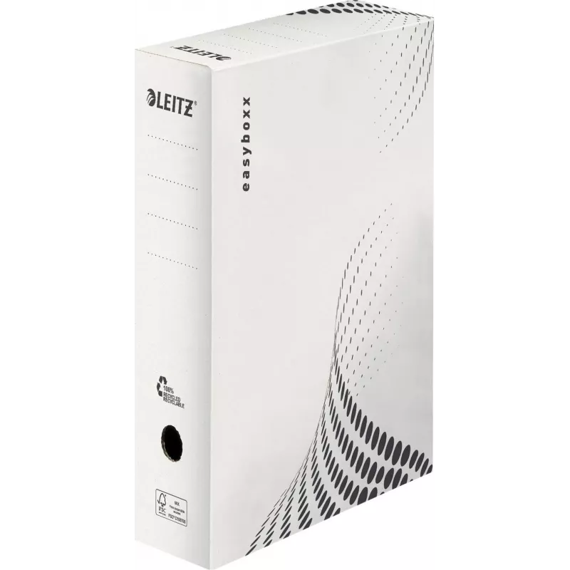 LEITZ easyboxx caixa de arquivo branca 100 mm de lombada, 100% cartão canelado reciclado, abas de fecho duplas, pack de 25 (6132-00-00)