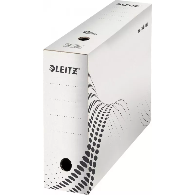 LEITZ easyboxx caixa de arquivo branca 100 mm de lombada, 100% cartão canelado reciclado, abas de fecho duplas, pack de 25 (6132-00-00)