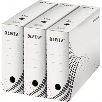 LEITZ easyboxx caixa de arquivo branca 100 mm de lombada, 100% cartão canelado reciclado, abas de fecho duplas, pack de 25 (6132-00-00)