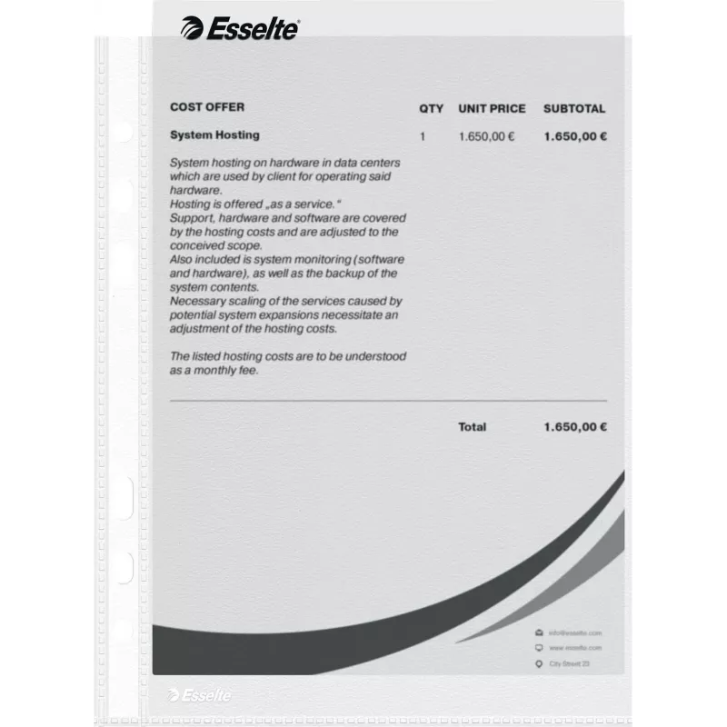 Capas LEITZ Esselte A5 com multifuração 50 mícrones transparentes, pack de 100 23782