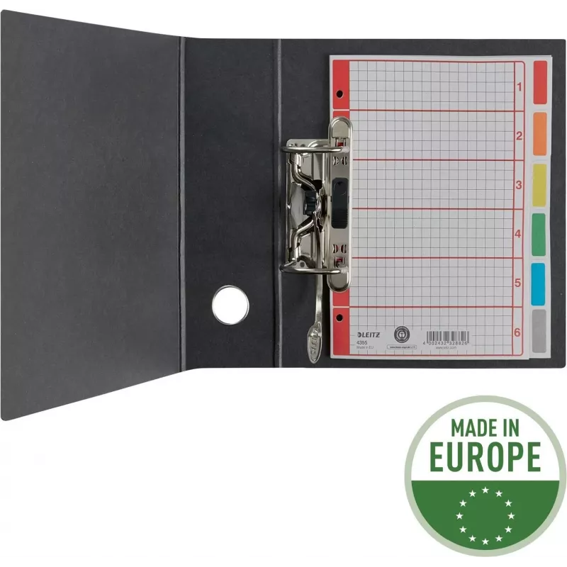 LEITZ separadores de cartão extra forte, em branco, A5, 6 partes, cinzento 230 g/m², capa com impressão quadriculada para escrever 4355-00-85