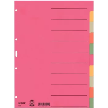 LEITZ separadores de cartão extra resistentes, separadores em branco, A4, 10 partes, multicolor, 230 g/m², cartão tingido em 5 cores (4359-00-00)