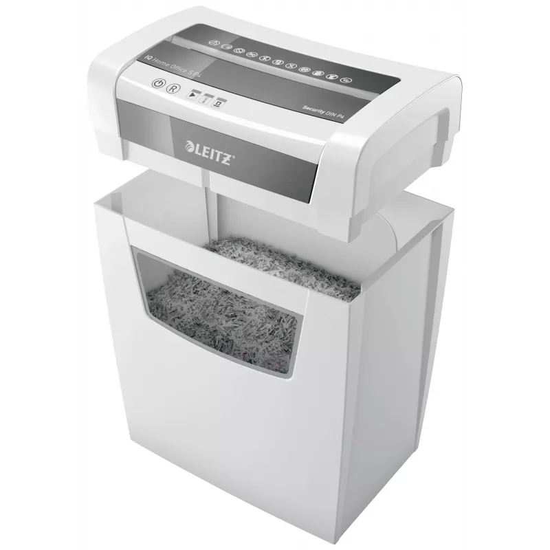 LEITZ IQ Home Office S P-4 Destruidora de documentos de corte em partículas, 8 folhas, 10 L, branco (80360000)